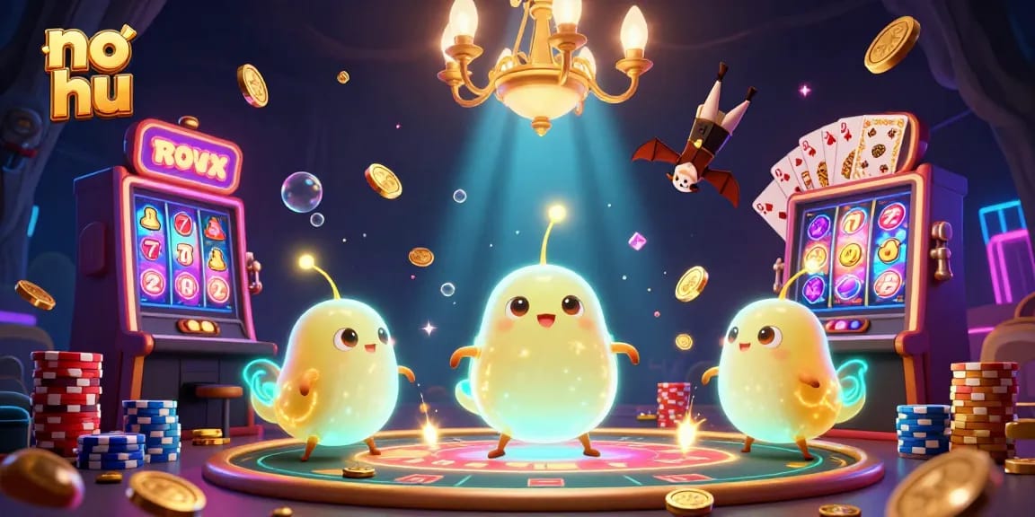 Experience excitement with no hu as glowing characters illuminate a vibrant casino scene.