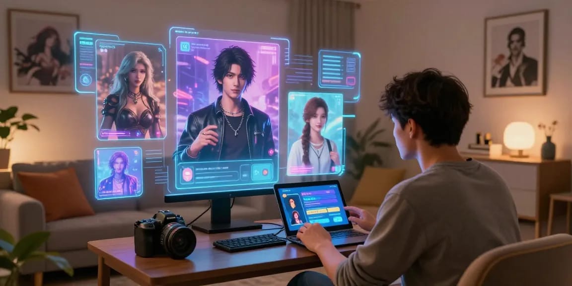 Engaging chat scene with character ai nsfw avatars interacting in a cozy digital environment.