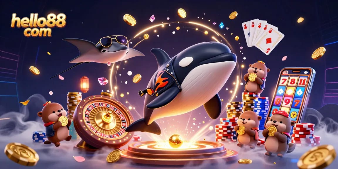 Experience winning moments with hello88 com in a vibrant 3D casino action scene.