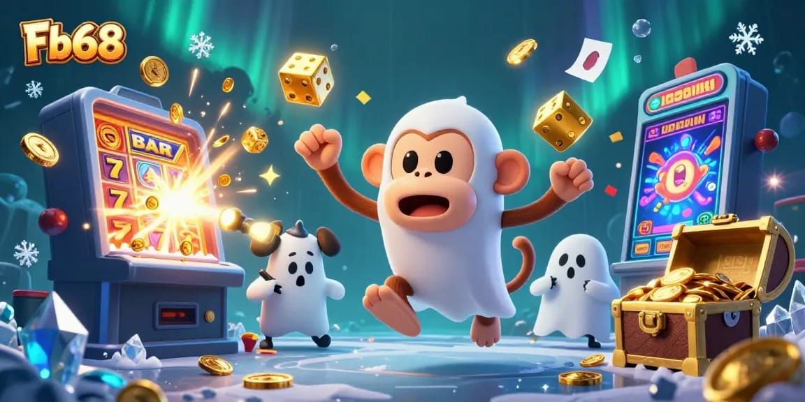 Experience the thrill of casino gaming with Fb68’s vibrant 3D illustration featuring a poltergeist monkey.