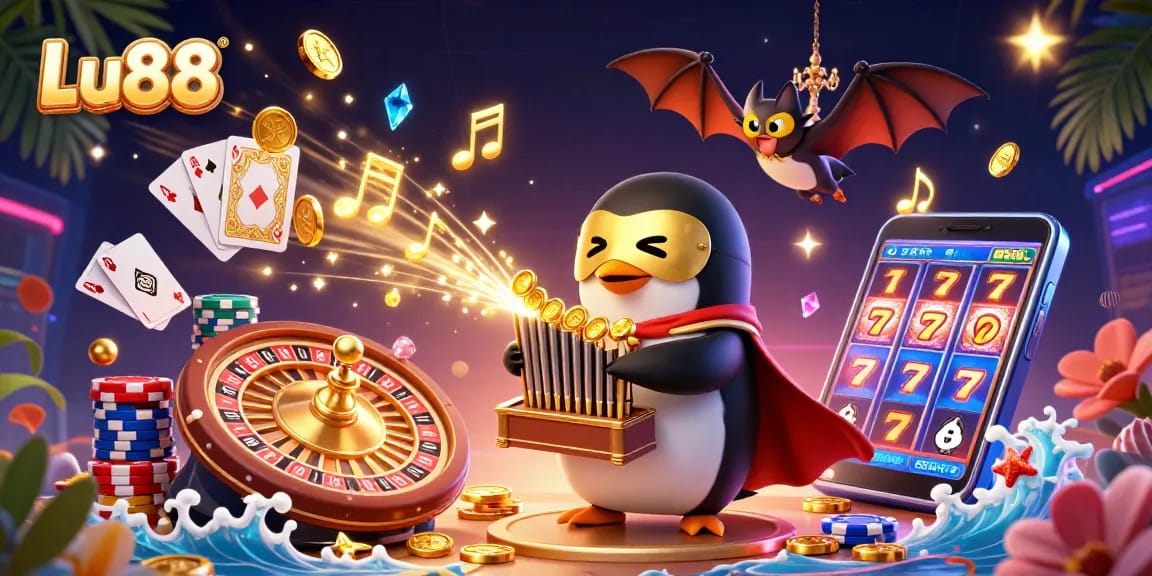 Experience thrilling wins at Lu88 with our lively 3D casino scene showcasing rich gambling elements.