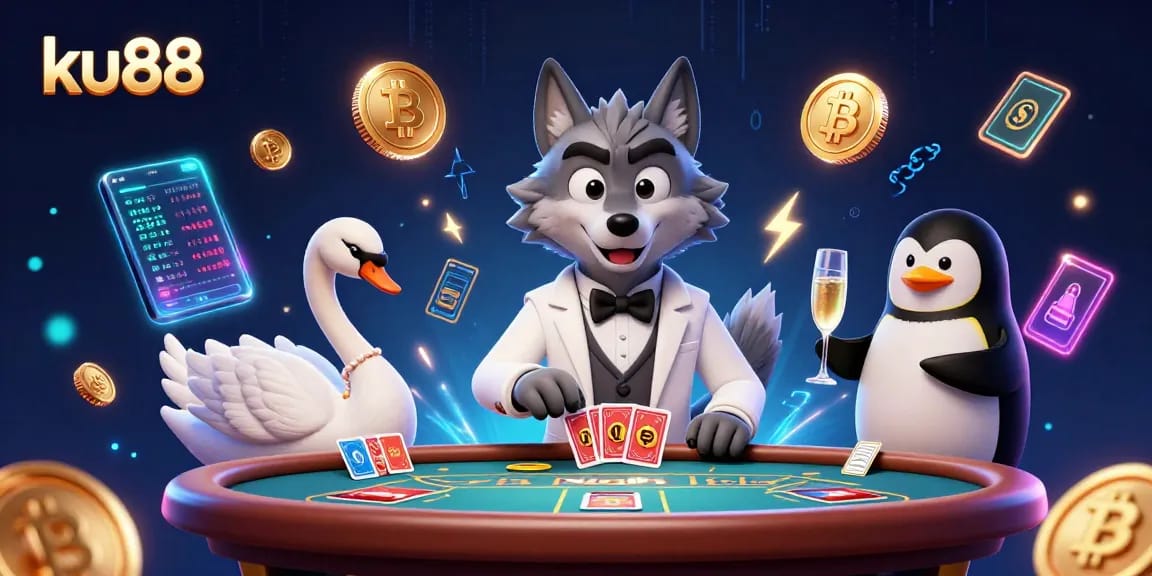 ku88 players enjoying a vibrant baccarat match with elegance, excitement, and cryptocurrency elements