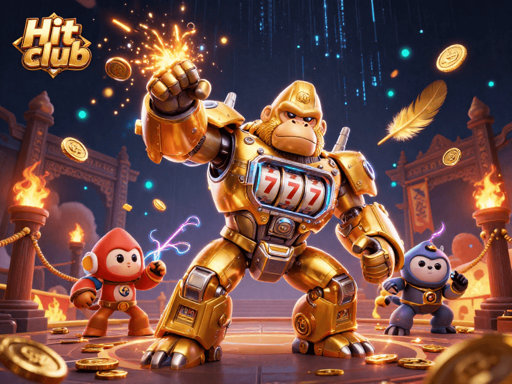 Join the excitement at Hit club with golden gorilla mech and explosive casino elements.