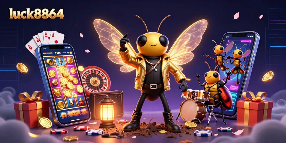 Engage in thrilling gameplay at luck8864 with vibrant 3D casino action featuring a rock star cicada and exciting game elements.