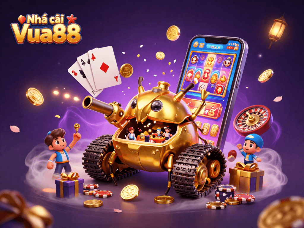 Experience thrilling gameplay at Nhà cái Vua88 with immersive 3D casino elements and vibrant gaming visuals.