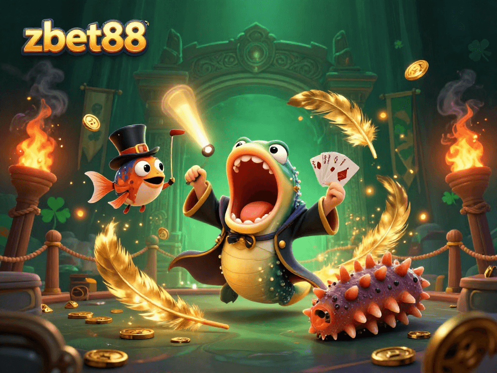 ZBET88 gambling scene featuring exciting games and vibrant 3D characters in a magical casino setting