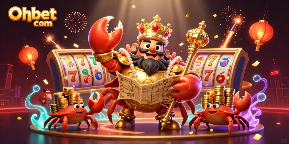 Engage with Oxbet com's lavish casino scene featuring a golden crab emperor and dynamic game elements.
