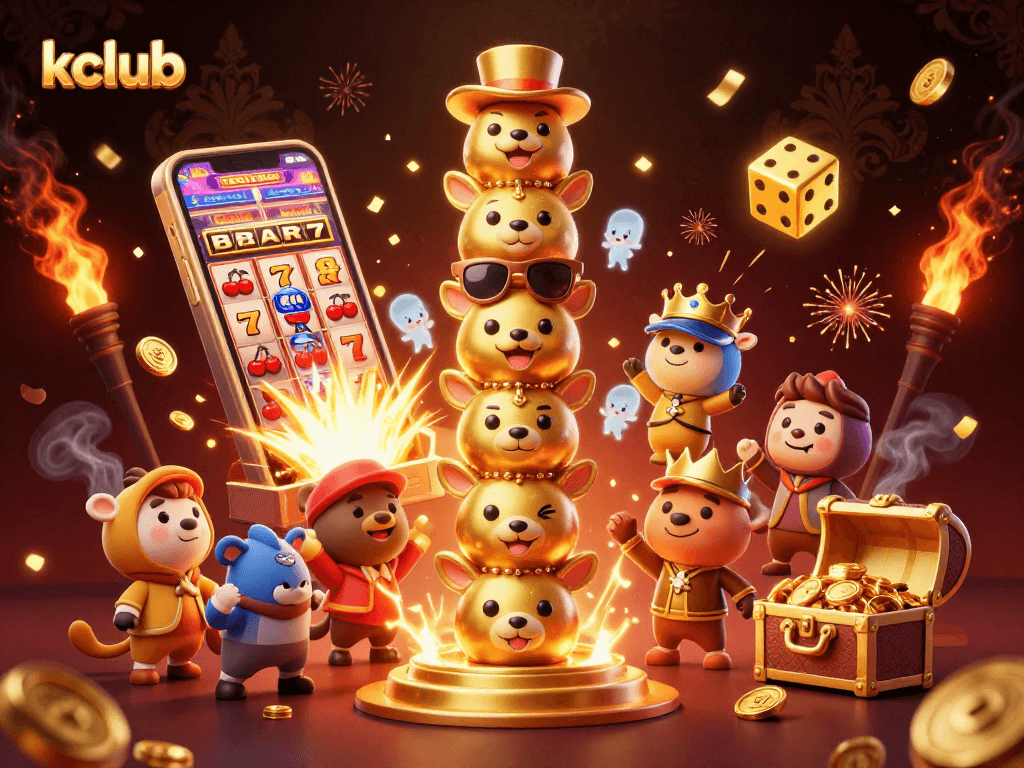 Experience thrilling gaming at kclub with golden totem and dynamic jackpot explosion in 3D.