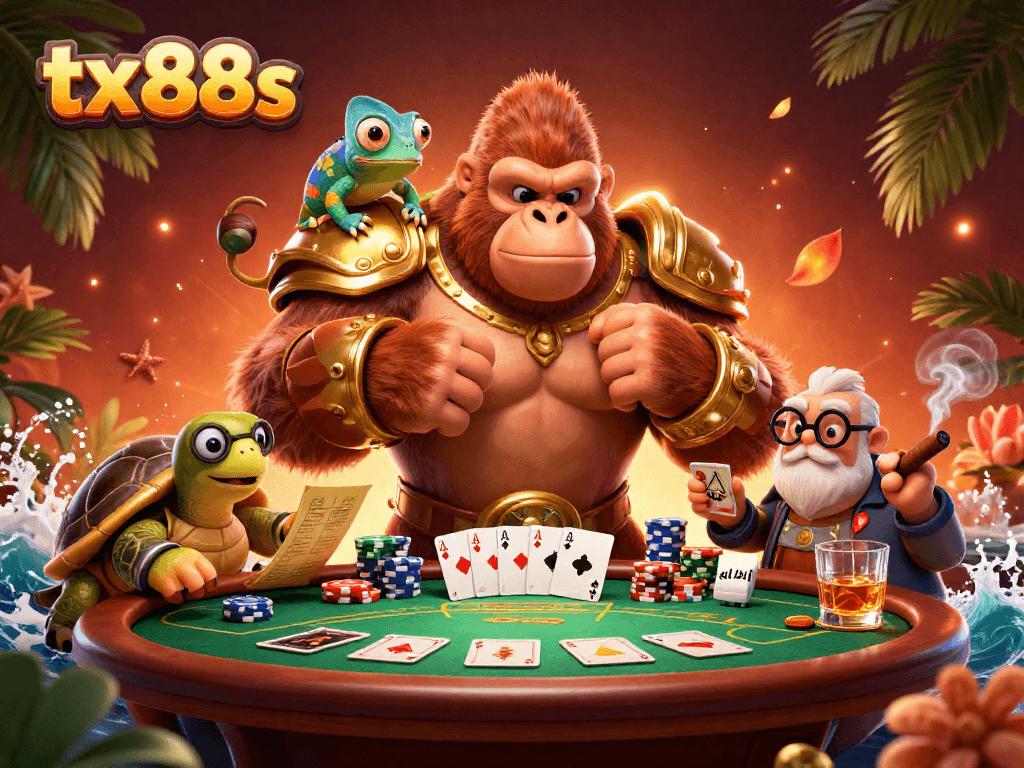 Experience thrilling poker action with tx88s featuring a gorilla king and vibrant game elements.