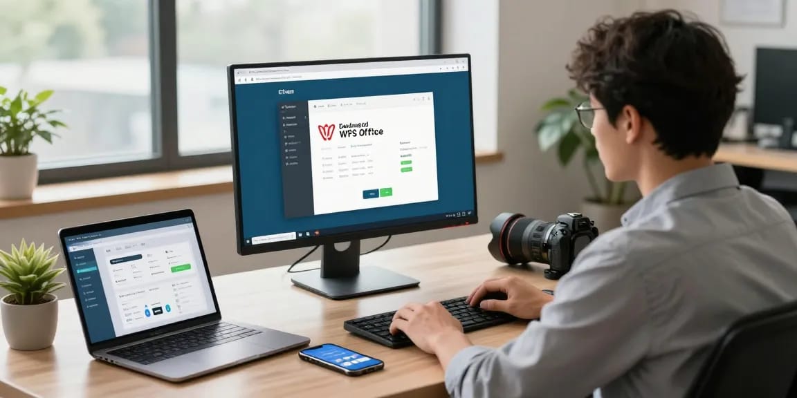 Download WPS Office software on a modern workstation with productivity tools.