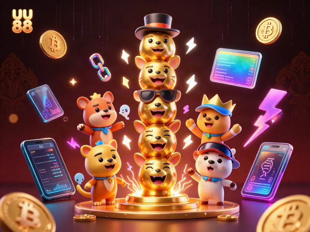 Experience exciting casino adventure with uu 88 through a vibrant 3D illustration featuring a golden totem and cryptocurrency.