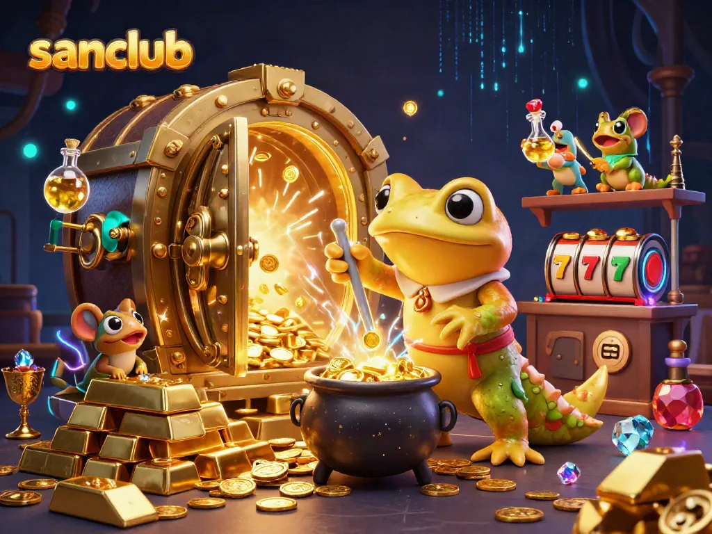 Experience thrilling wins with sanclub's vibrant 3D casino illustration showcasing jackpot excitement.
