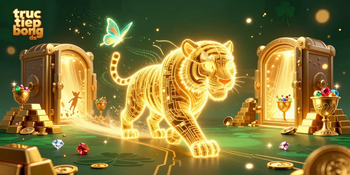 Experience truc tiep bong da with a vibrant digital casino scene featuring a golden tiger and treasures.