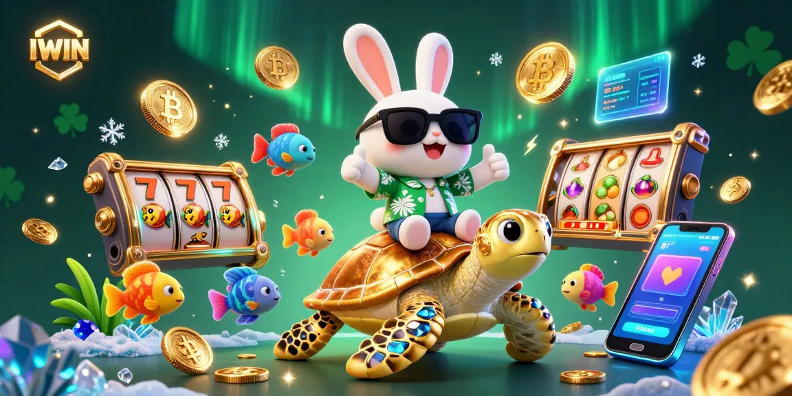 IWIN brings excitement with a lucky rabbit and golden sea turtle in a vibrant casino scene