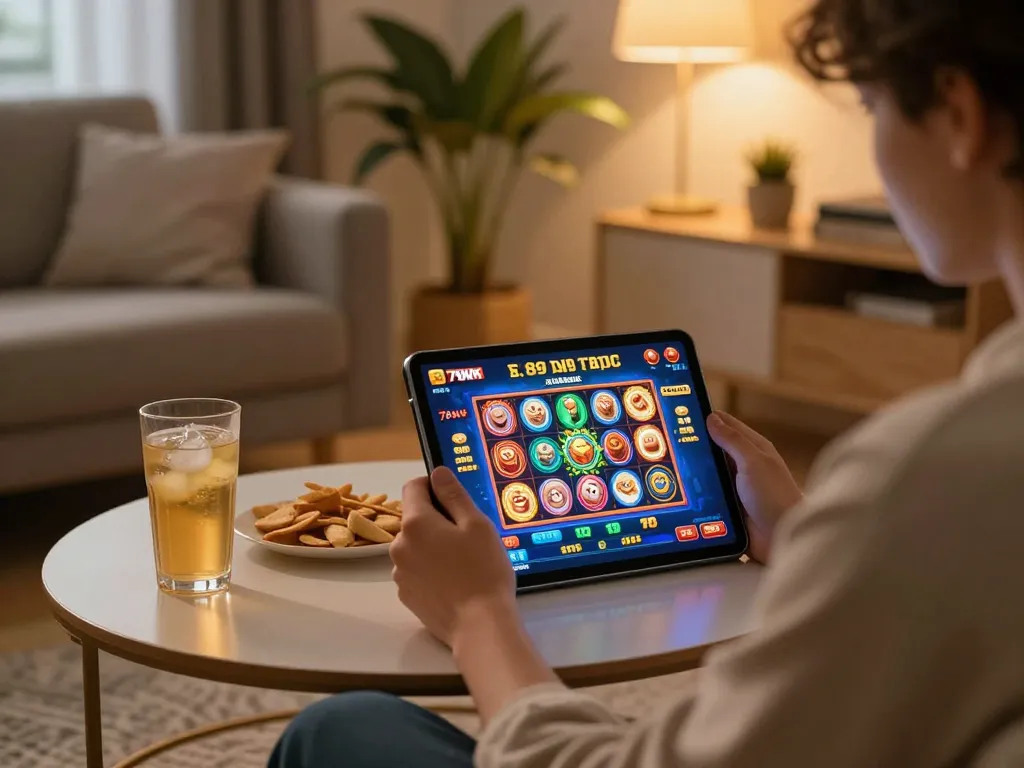 Play the 789win game on a tablet in a cozy home setting with snacks and drinks.