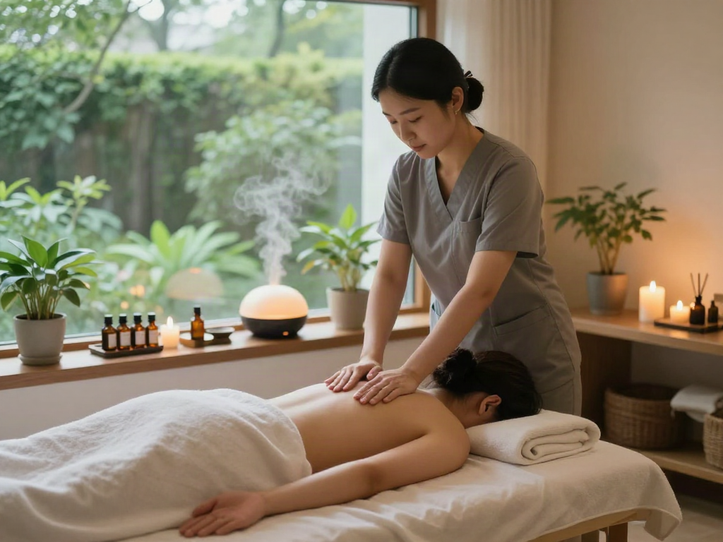 Rejuvenating 하남출장마사지 session in a serene studio with calming ambiance.