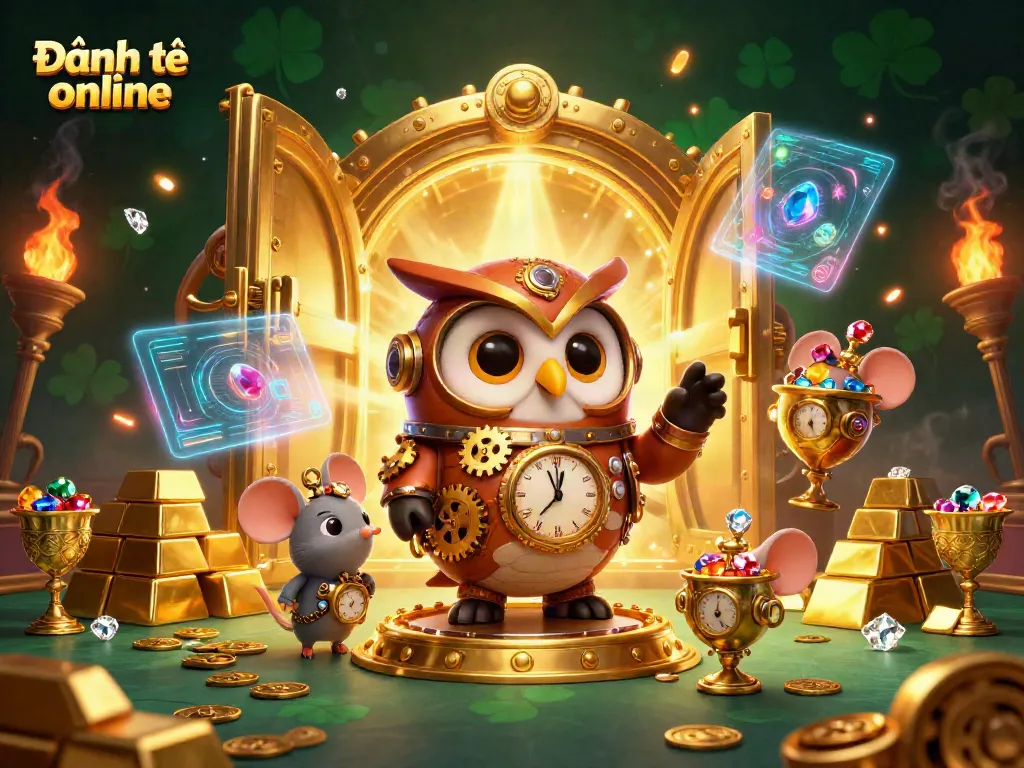 Engage with Đánh đề online through this vibrant and dynamic casino scene featuring charming characters.