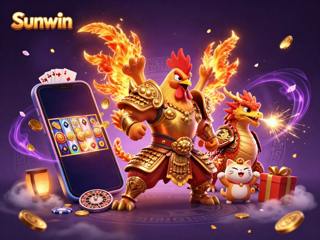 Experience thrilling gaming action at Sunwin with a warrior rooster and dragon microcosm.