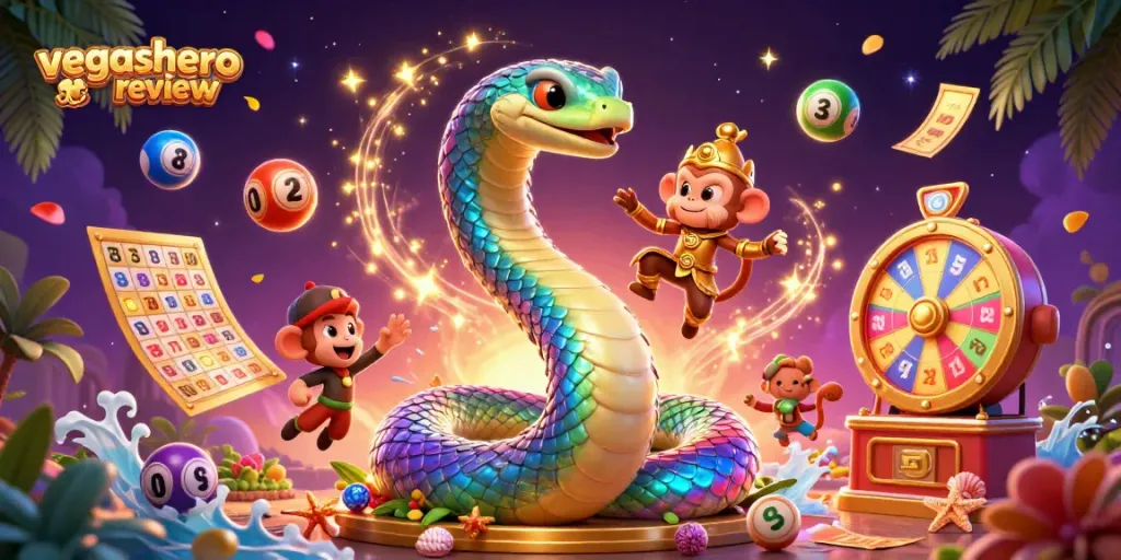 Experience the excitement of VegasHero review with vibrant games and dynamic action elements in a colorful scene.