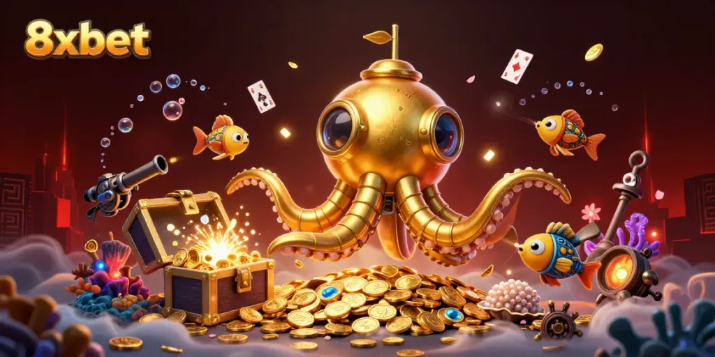 Experience thrilling gaming at 8xbet with an enchanting underwater casino scene.