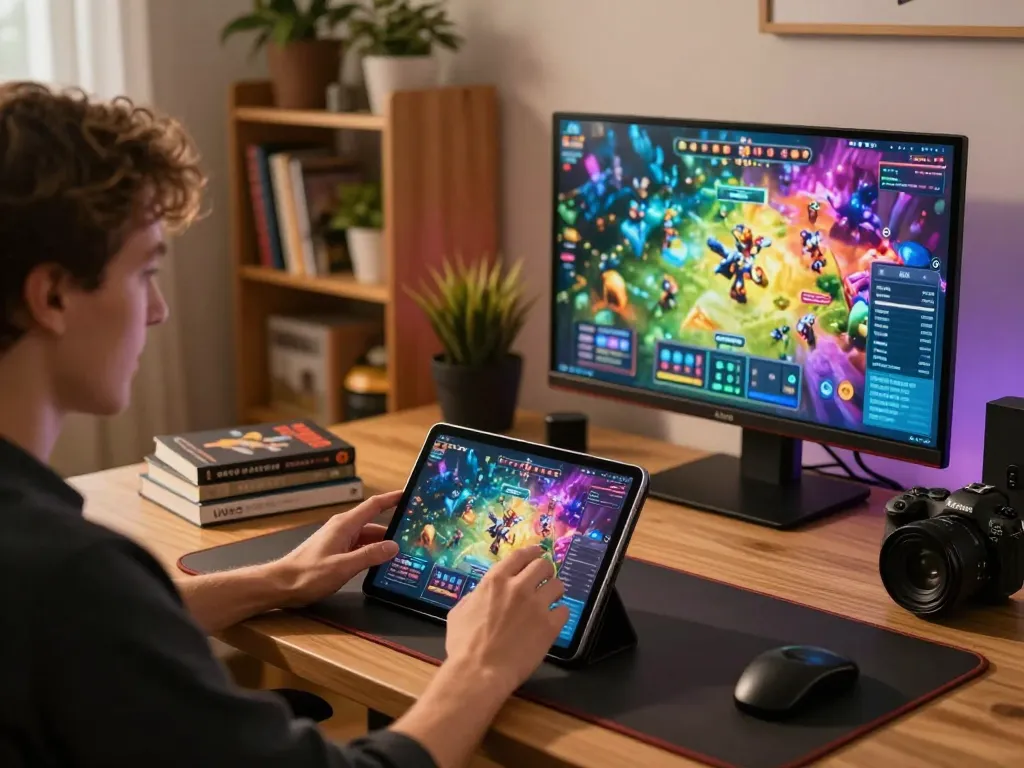 Players engaging with uk88 on a tablet, showcasing an inviting home gaming atmosphere.