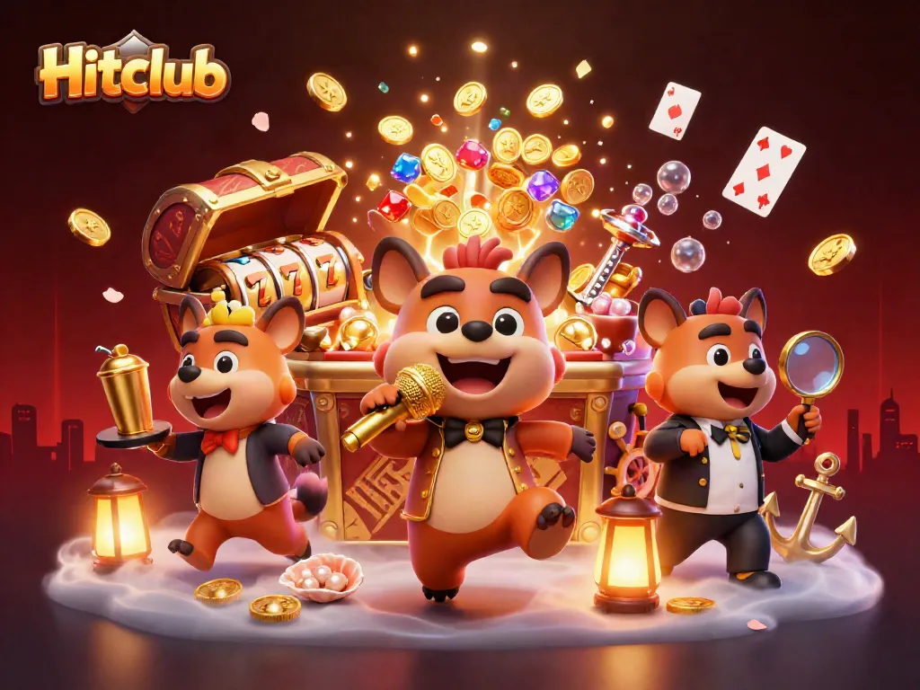Hitclub showcases a vibrant 3D casino scene with hyenas enjoying their roles as comedian, bartender, and bouncer.