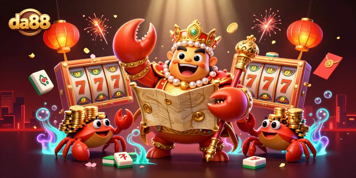 Experience the excitement of da88 with vibrant 3D gaming elements featuring a golden crab emperor and jackpots.