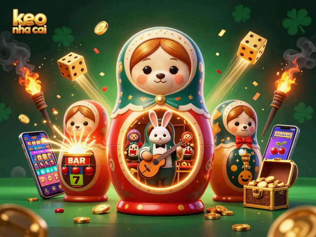 Engage with the excitement of "keo nha cai" as playful bears showcase casino thrills in a dynamic setting.