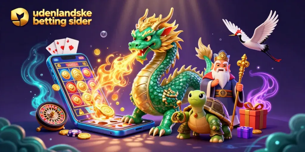 Experience excitement with udenlandske betting sider through a vibrant 3D illustration of dragons and turtles.