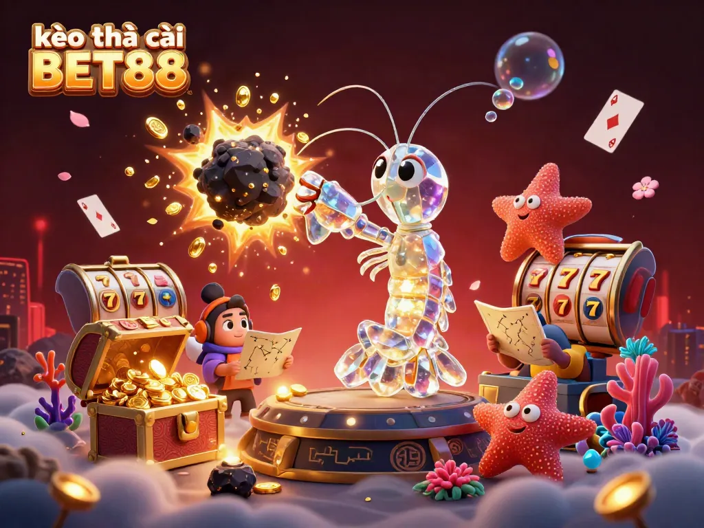 Experience exciting gameplay with kèo nhà cái BET88 illustrated in a dynamic underwater scene of fortune and thrill.