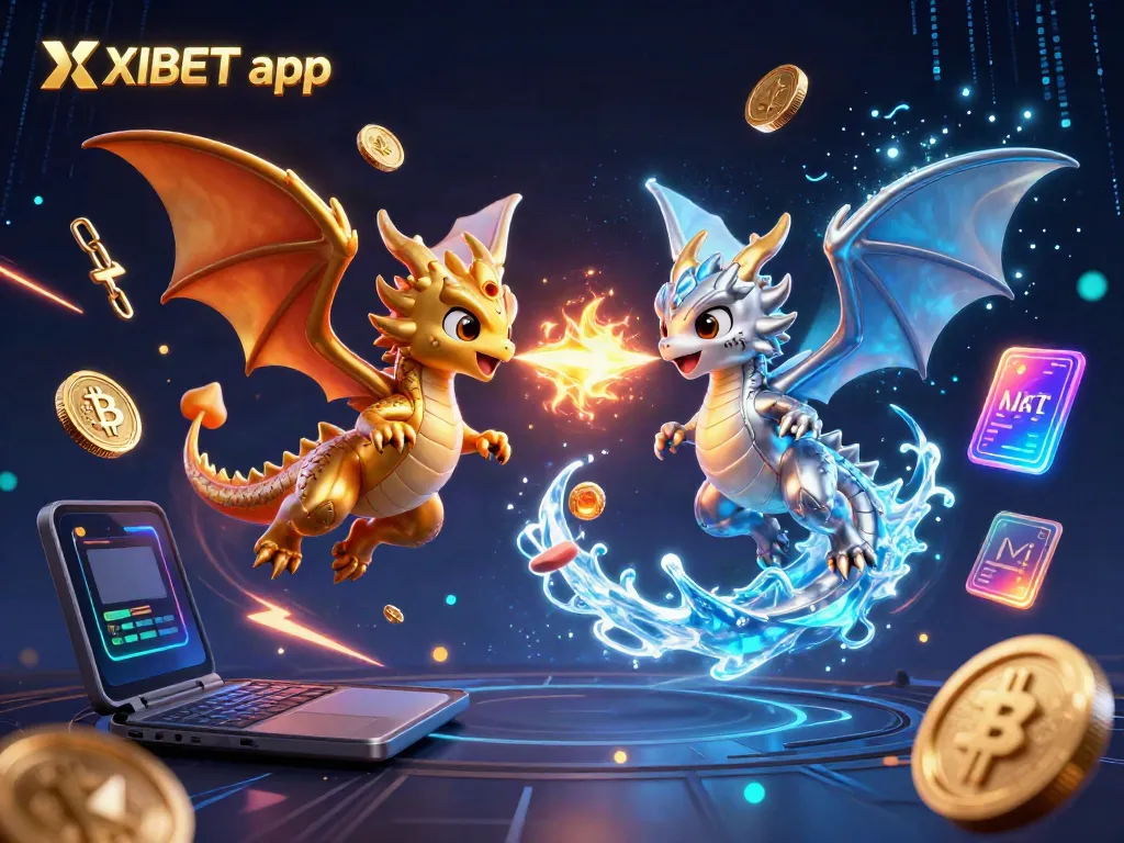 Experience gaming excitement with XIBET app featuring mythical dragons and cryptocurrencies.