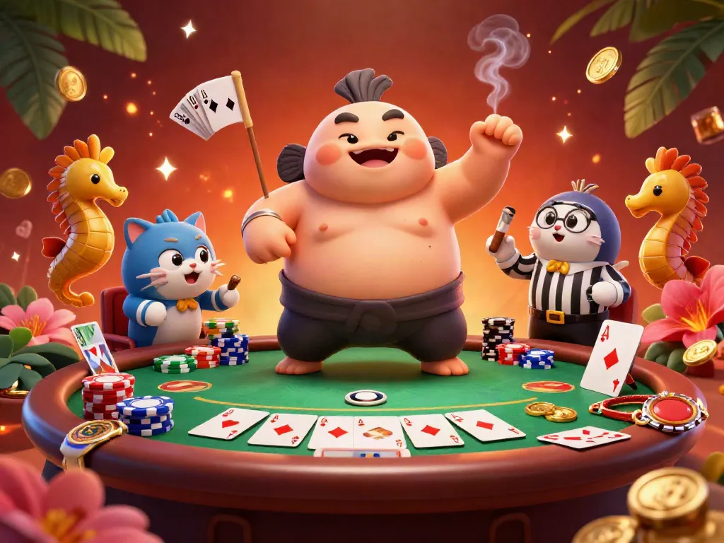 Join the underwater poker showdown at ae888vm with a playful fugu and seahorse fans cheering.