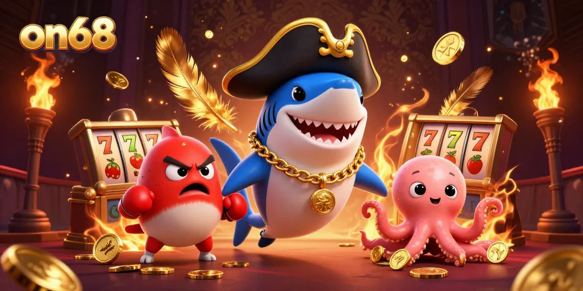 Join the excitement of gaming action with on68's vibrant play featuring cartoon characters in a dynamic casino scene.