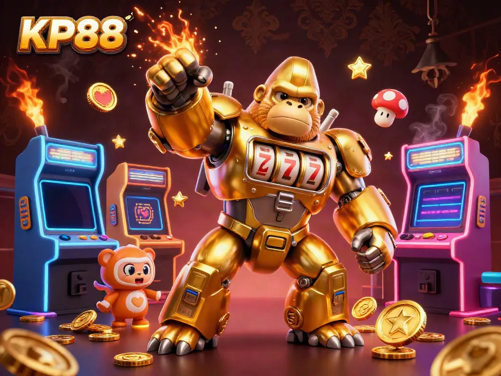 KP88 offers vibrant 3D gaming excitement with a mech gorilla and arcade elements. Engage in slots!