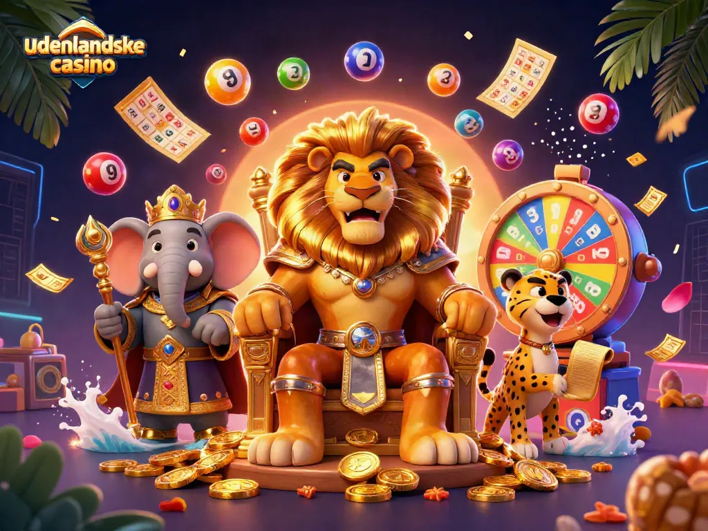 Experience the excitement of udenlandske casino with a vibrant scene of characters and games.
