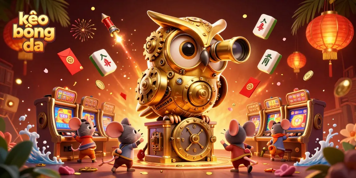 Engage in competitive kèo bóng đá with vibrant casino elements and a big clockwork owl overseeing gameplay.