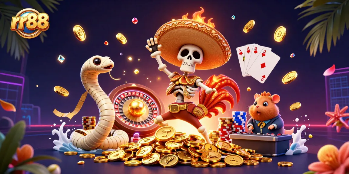 Experience winning with rr88's vibrant casino scene, showcasing thrilling jackpot action and grand celebrations.