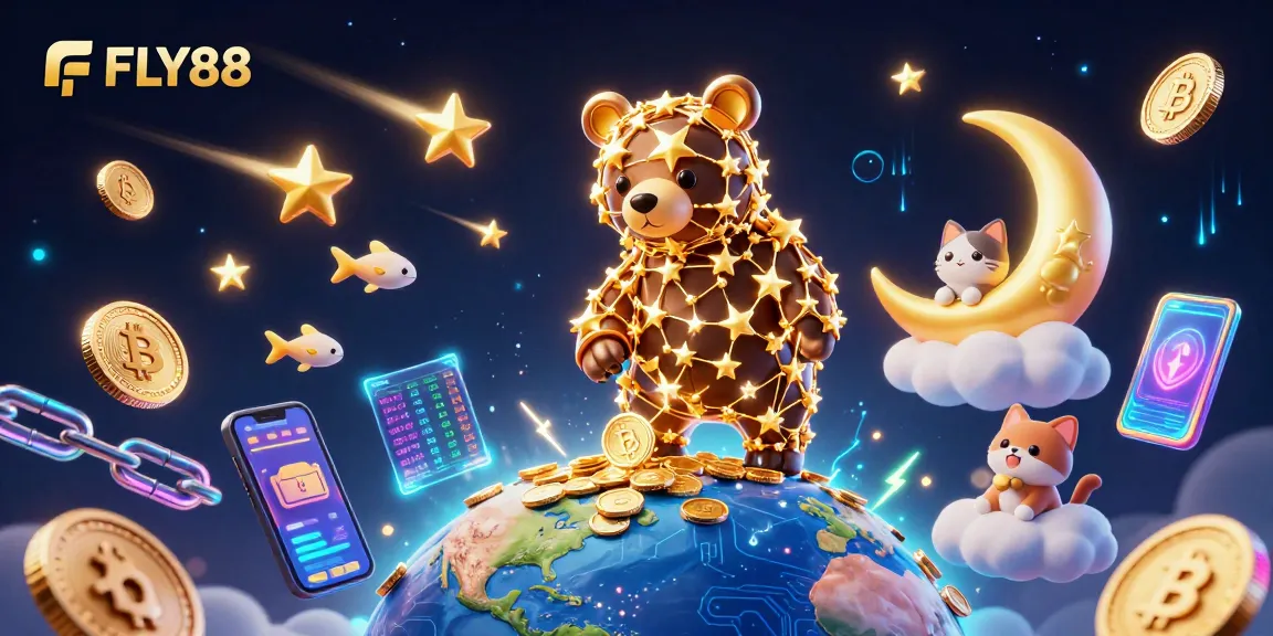 Experience excitement at FLY88 with a magical gaming scene featuring stars, coins, and cryptocurrency!