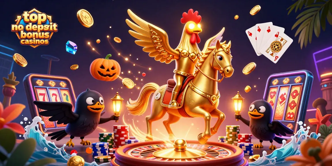 Win big at top no deposit bonus casinos with vibrant creatures in 3D casino illustration.