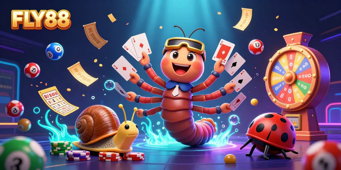 Engage in exciting games with FLY88 featuring a whimsical dealer and vibrant lottery elements.