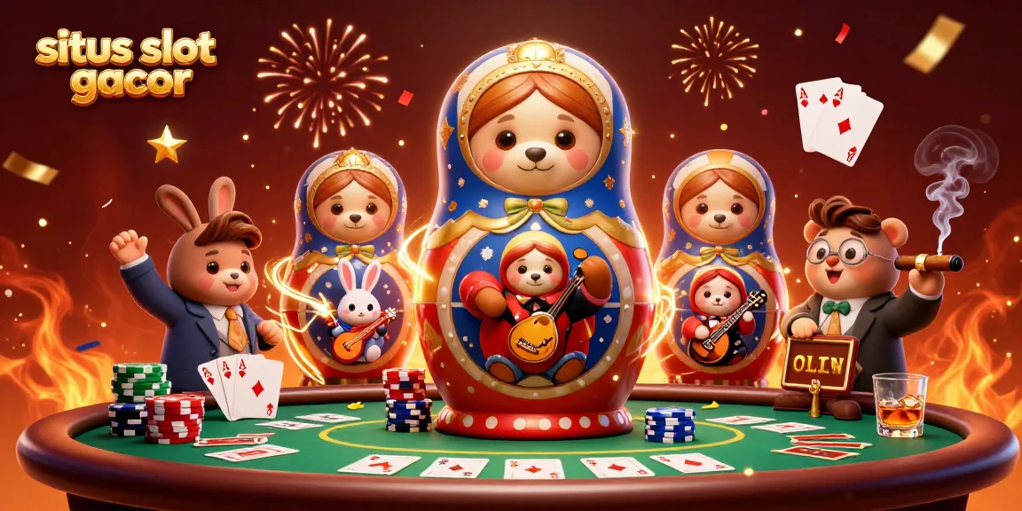 Engage with situs slot gacor in this vibrant casino-themed illustration featuring playful characters and action.
