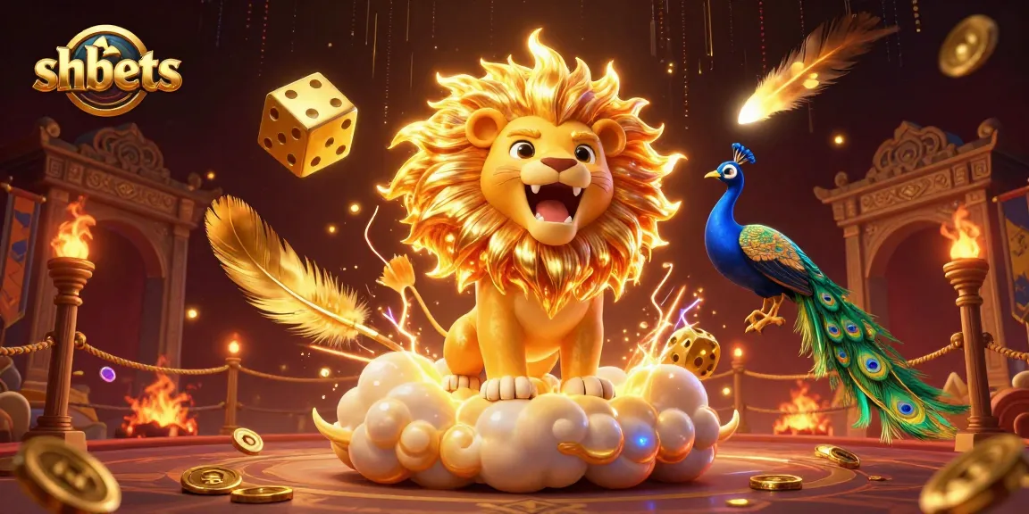View the thrilling action at shbets, where a lion and golden dice embody casino excitement.