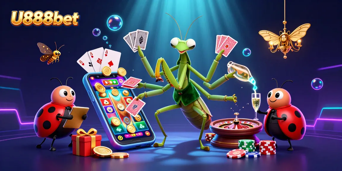 Experience U888bet's exciting casino atmosphere with vibrant characters and dynamic casino elements.